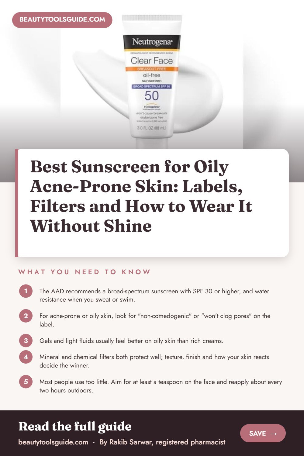 Best Sunscreen for Oily Acne-Prone Skin: Labels, Filters and How to Wear It Without Shine - key takeaways infographic