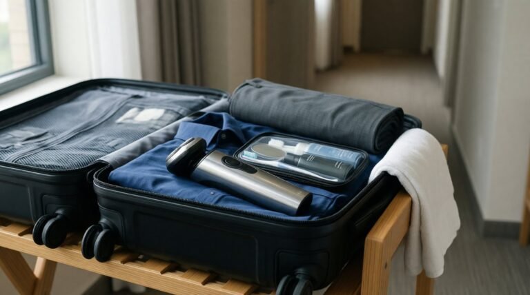 Electric shaver packed safely inside carry-on luggage for air travel
