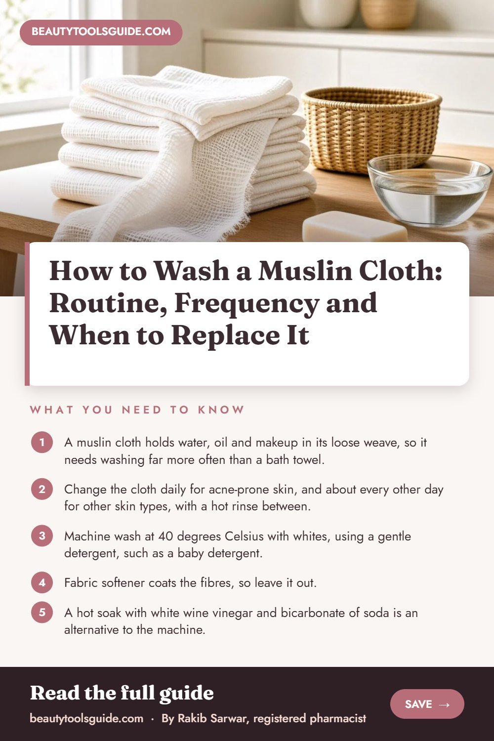 How to Wash a Muslin Cloth: Routine, Frequency and When to Replace It - key takeaways infographic