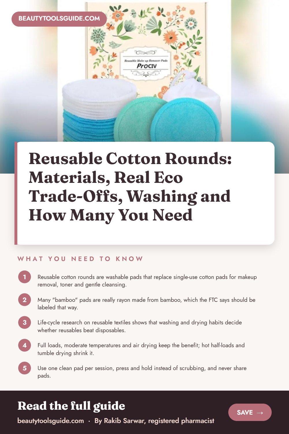 Reusable Cotton Rounds: Materials, Real Eco Trade-Offs, Washing and How Many You Need - key takeaways infographic